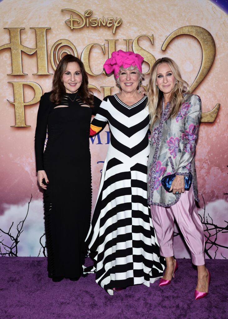 NEW YORK, NEW YORK - SEPTEMBER 27: (L-R) Kathy Najimy, Bette Midler and Sarah Jessica Parker attend the Hocus Pocus 2 World Premiere at AMC Lincoln Square on September 27, 2022 in New York City. (Photo by Jamie McCarthy/Getty Images for Disney)