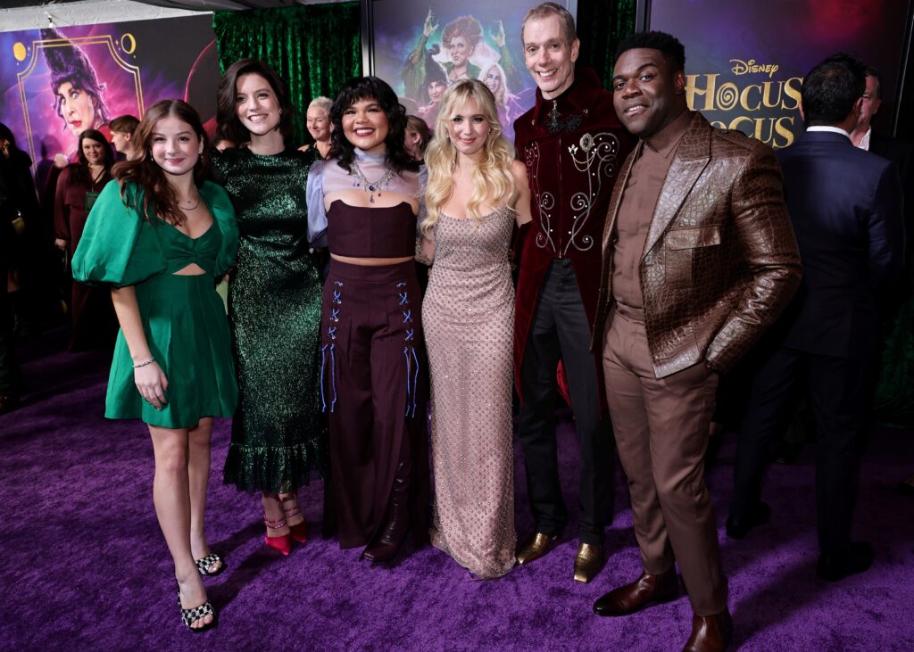 NEW YORK, NEW YORK - SEPTEMBER 27: (L-R) Taylor Paige Henderson, Jen D'Angelo, Belissa Escobedo, Lilia Buckingham, Doug Jones, and Sam Richardson attend the Hocus Pocus 2 World Premiere at AMC Lincoln Square on September 27, 2022 in New York City. (Photo by Jamie McCarthy/Getty Images for Disney)