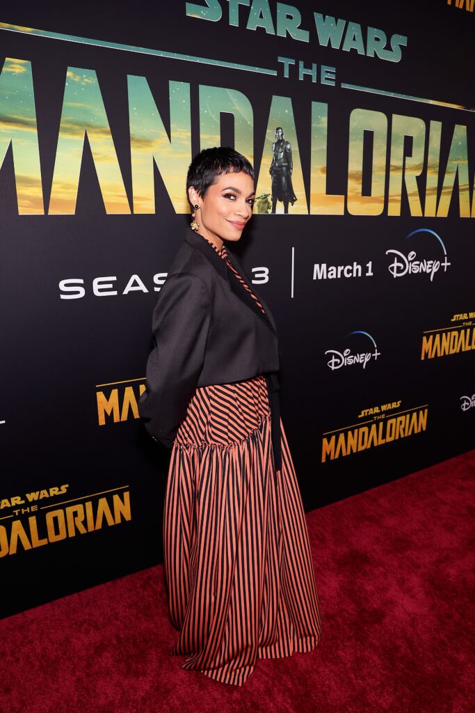 LOS ANGELES, CALIFORNIA - FEBRUARY 28: Rosario Dawson attends the Mandalorian special launch event at El Capitan Theatre in Hollywood, California on February 28, 2023. (Photo by Jesse Grant/Getty Images for Disney)