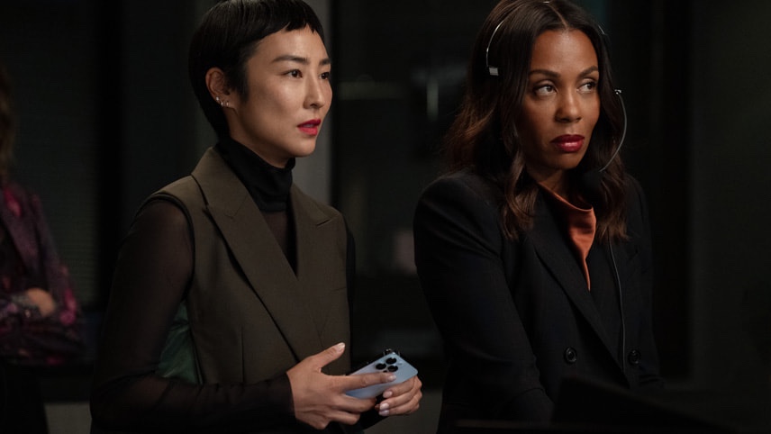 Greta Lee and Karen Pittman in "The Morning Show," premiering September 13, 2023 on Apple TV+.