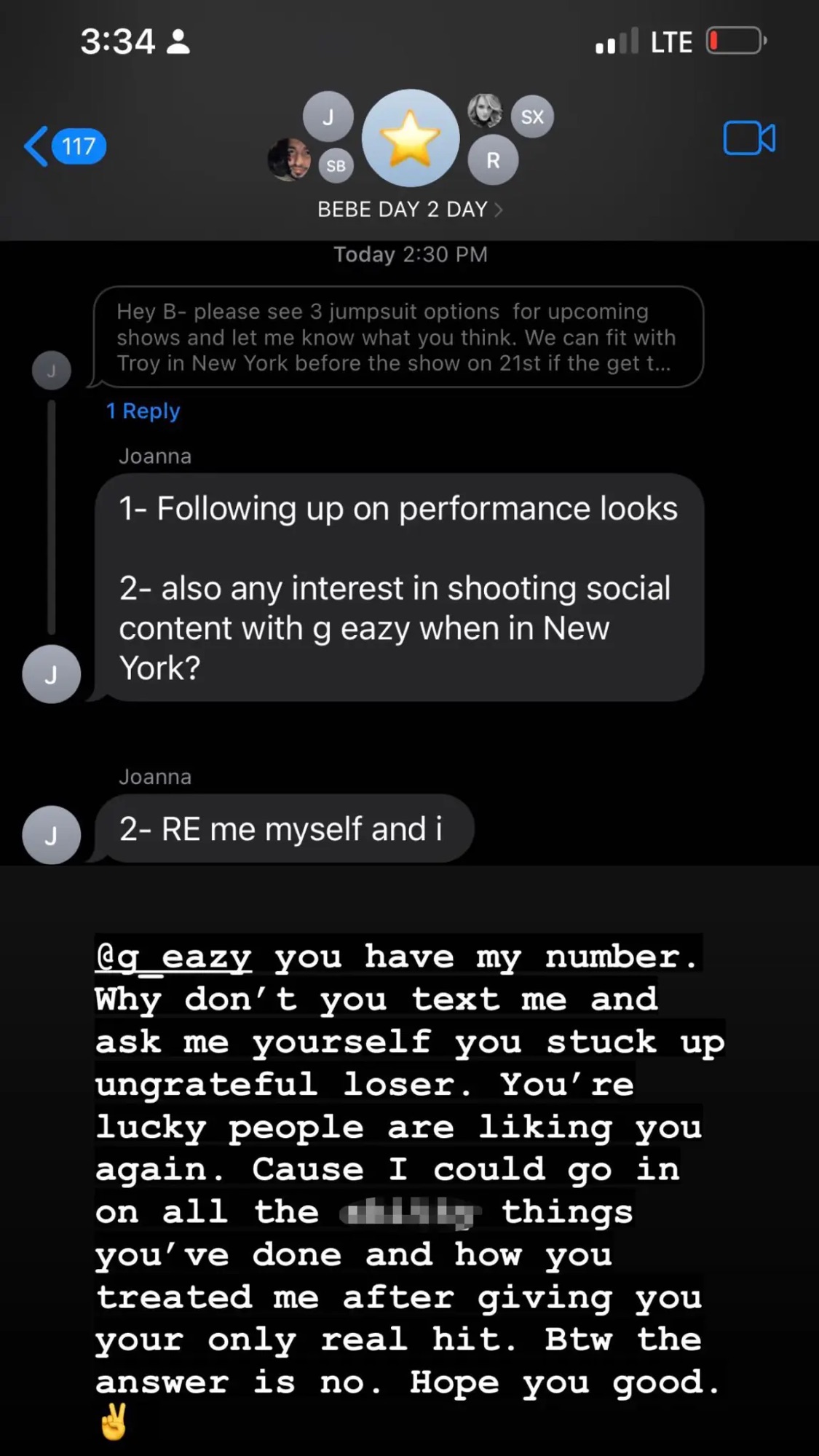 Bebe Rexha Deleted Instagram Story
