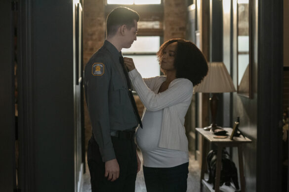 LAW & ORDER: ORGANIZED CRIME -- “Lost Highway” Episode 501 -- Pictured: (l-r) Nicky Torchia as Eli Stabler, Kiaya Scott as Becky -- (Photo by: Ralph Bavaro/PEACOCK)
