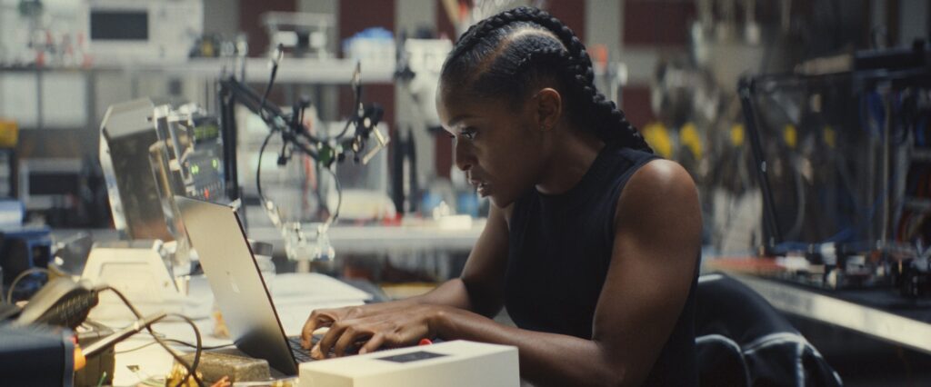 Riri Williams/Ironheart (Dominique Thorne) in Marvel Television's IRONHEART, exclusively on Disney+. Photo courtesy of Marvel. © 2025 MARVEL. All Rights Reserved.