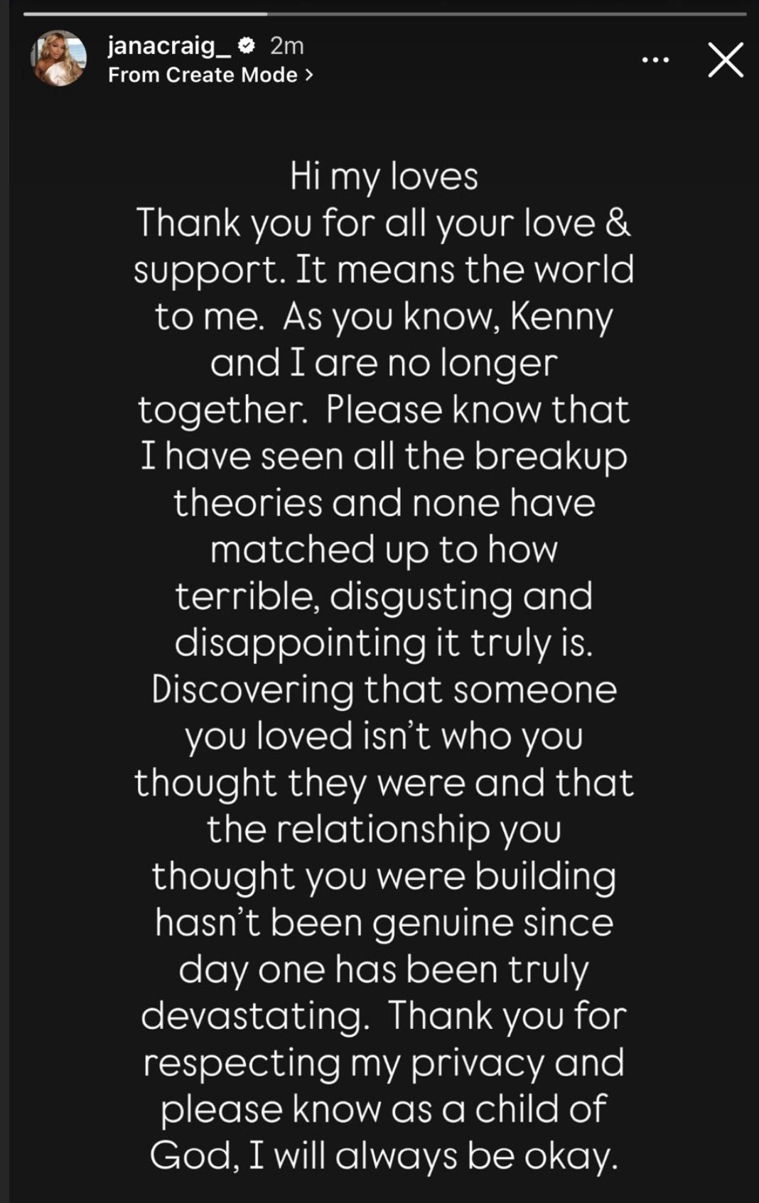 JaNa Craig's Instagram Story