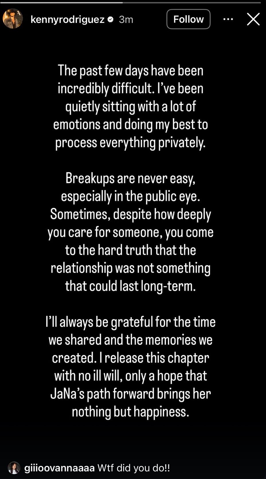 Kenny Rodriguez's Instagram Story
