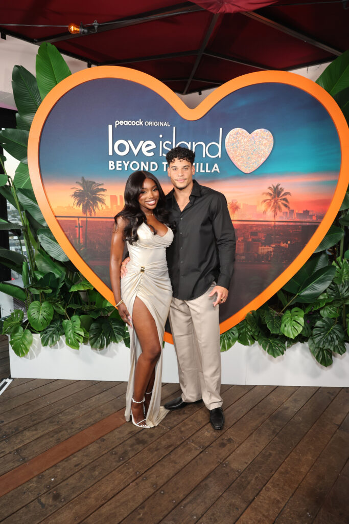 LOVE ISLAND: BEYOND THE VILLA -- “Love Island USA x Love Island: Beyond the Villa Event” -- Pictured: (l-r) JaNa Craig, Kenny Rodriguez at Harriet’s Rooftop at the 1 Hotel on July 9, 2025 -- (Photo by: Randy Shropshire/Peacock)