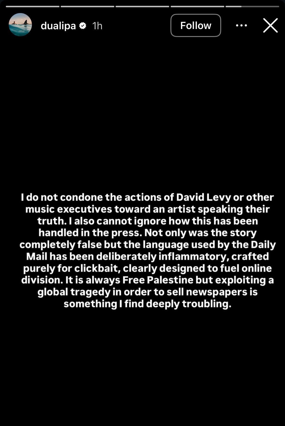 Dua Lipa's Instagram Story
