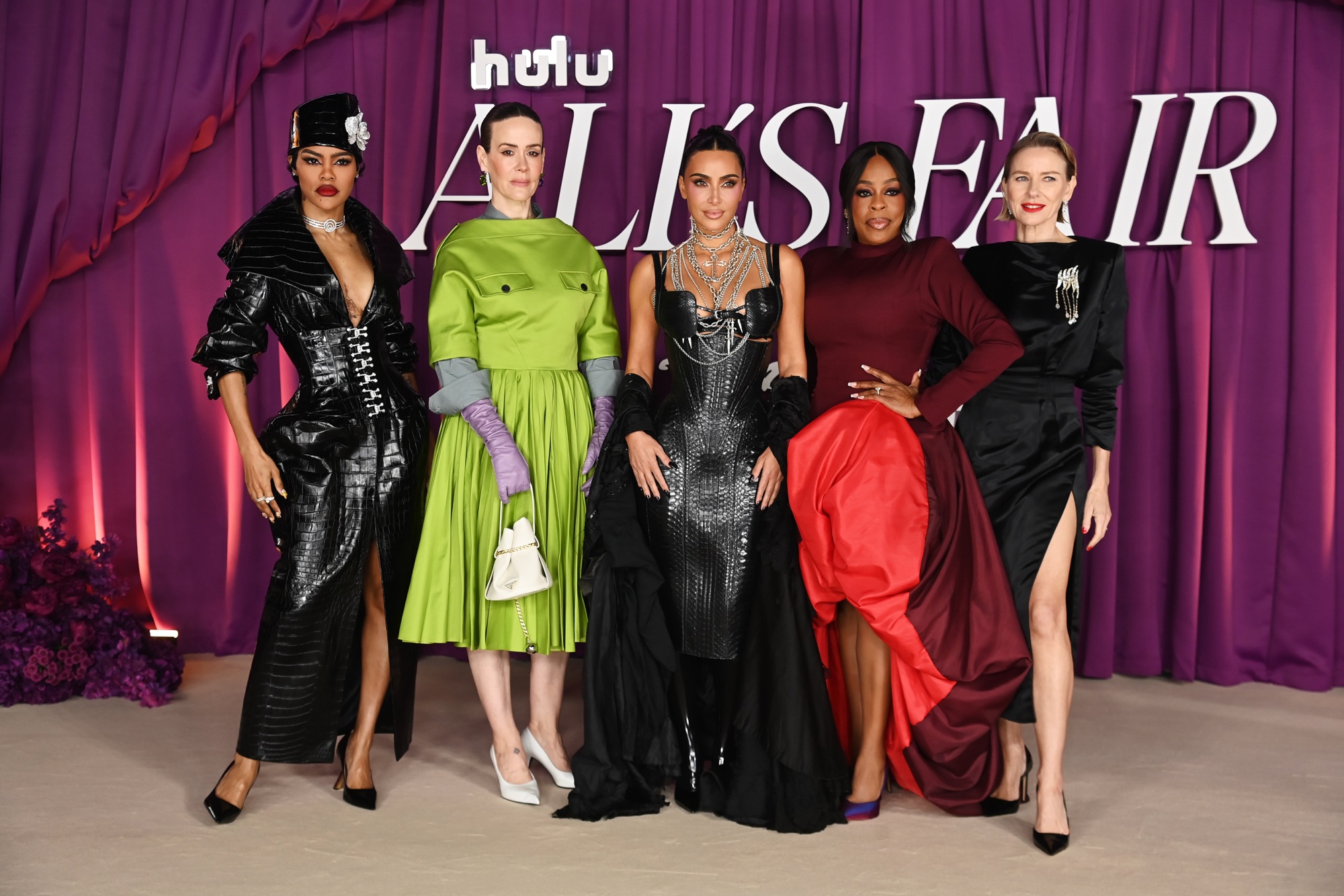 LONDON, ENGLAND - OCTOBER 22: (L to R) Teyana Taylor, Sarah Paulson, Kim Kardashian, Niecy Nash and Naomi Watts attend the Disney+ London premiere of Hulu's 'All's Fair' on October 22, 2025 in London, England.
Photo by Dave Benett