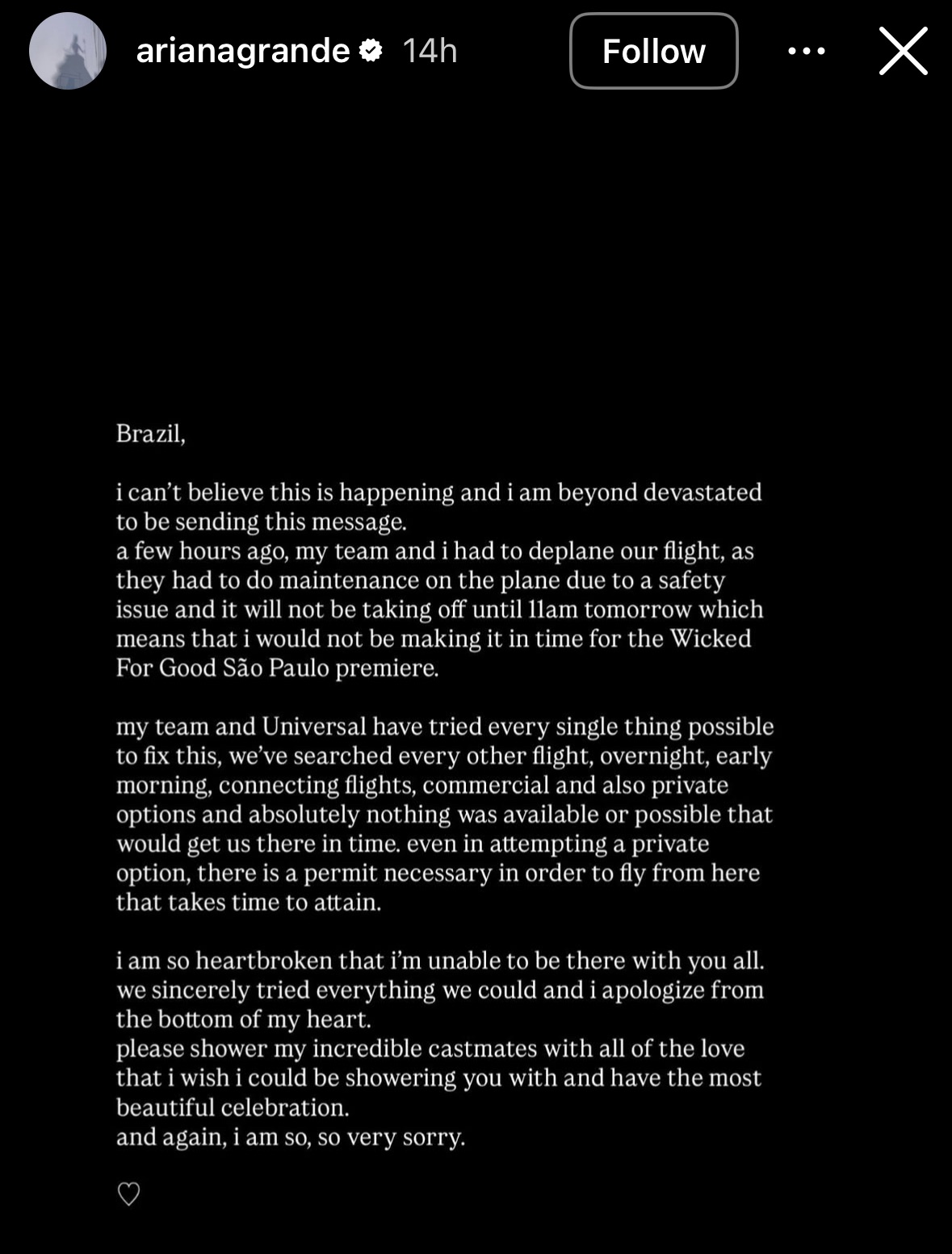 Ariana Grande's Instagram Story