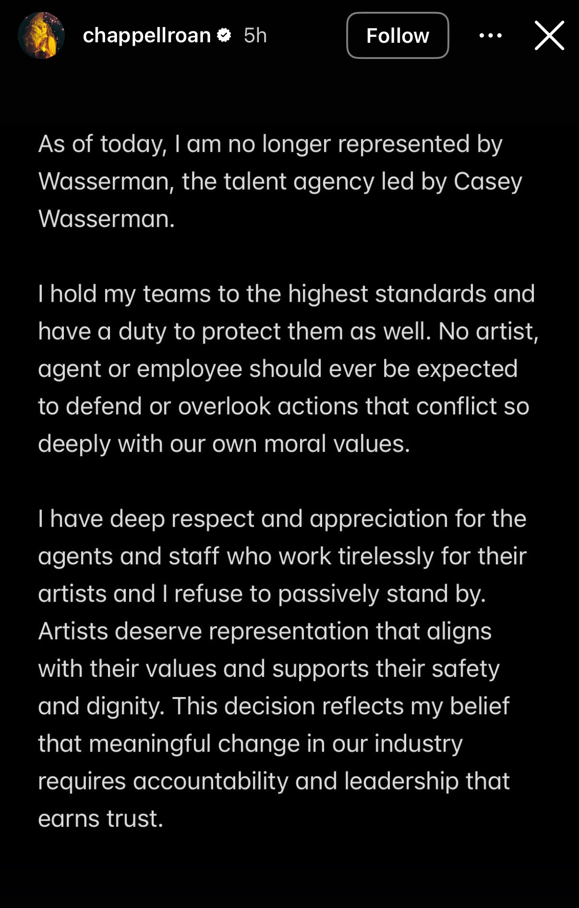 Chappell Roan's Instagram Story