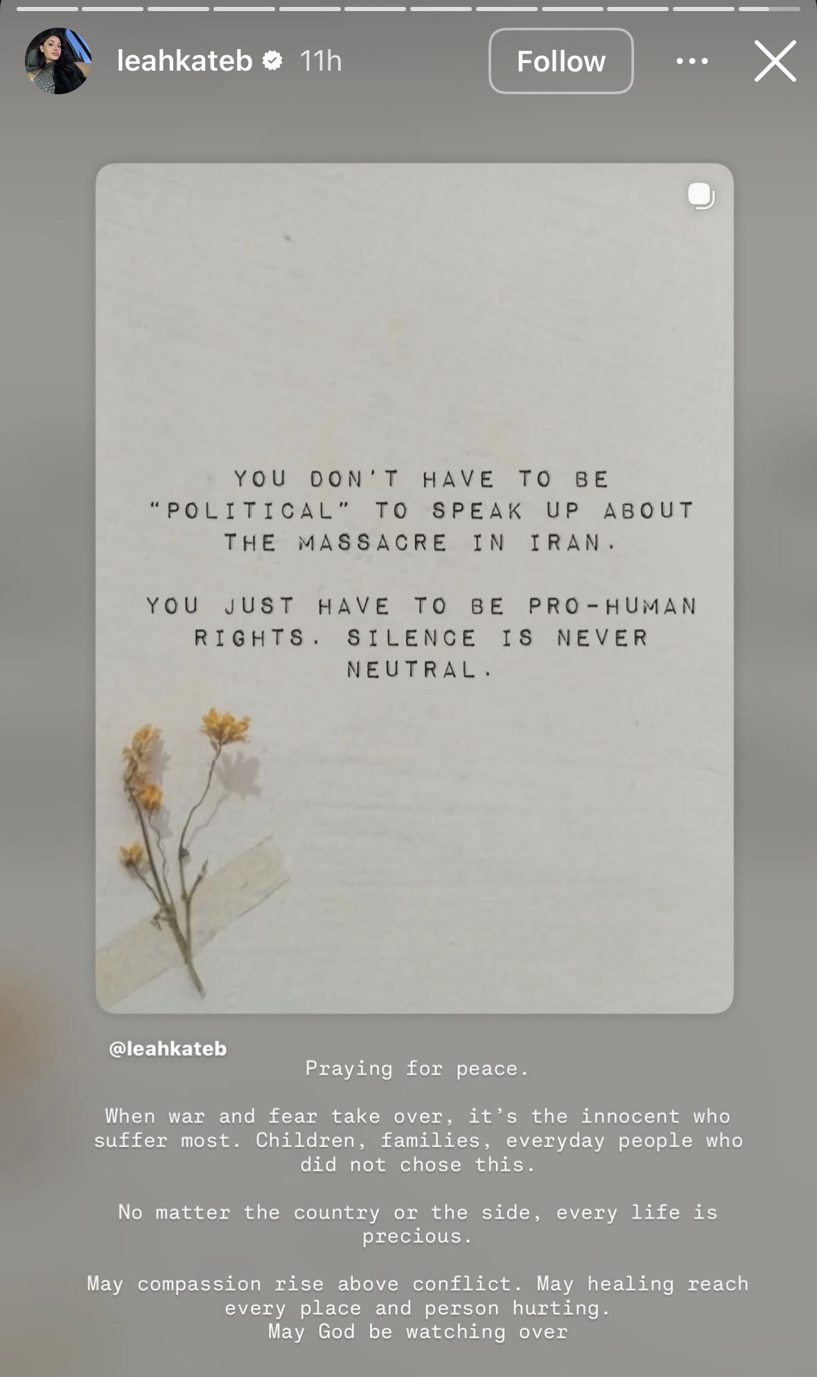 Leah Kateb's Instagram Story