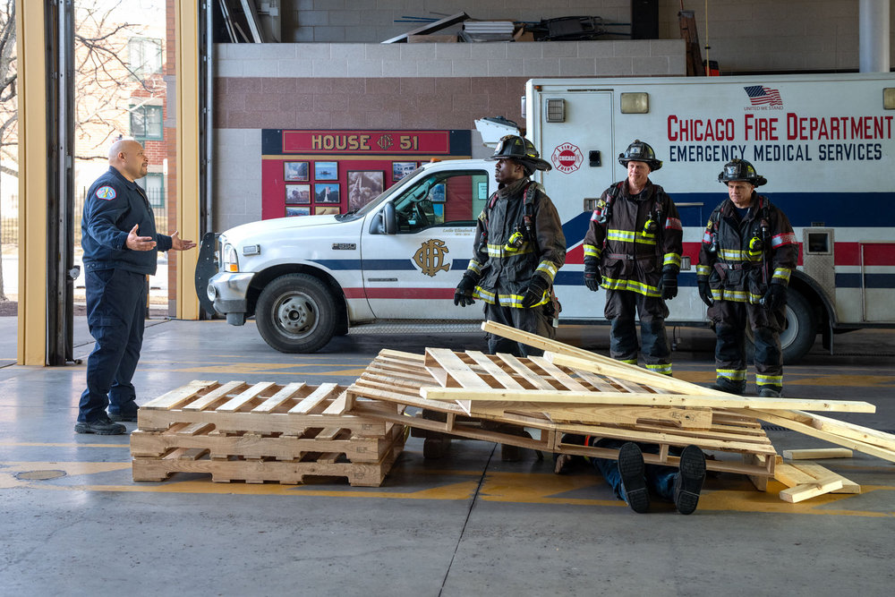 CHICAGO FIRE -- "Exit Point" Episode 1419 -- Pictured: (l-r) Joe Minoso as Cruz, Jamal Akakpo as Holt, Randy Flagler as Capp, Anthony Ferraris as Tony -- (Photo by: Peter Gordon/NBC)