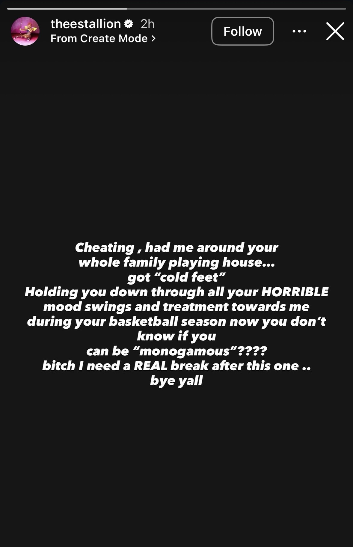 Megan Thee Stallion's Instagram Story