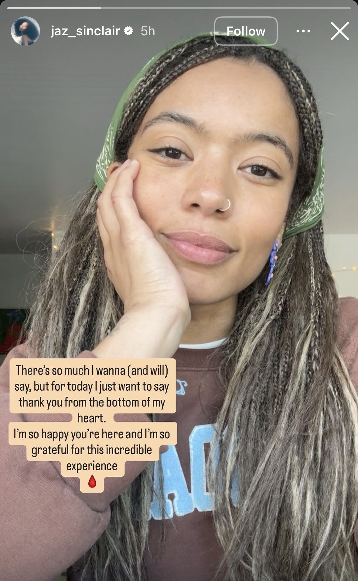 Jaz Sinclair's Instagram Story