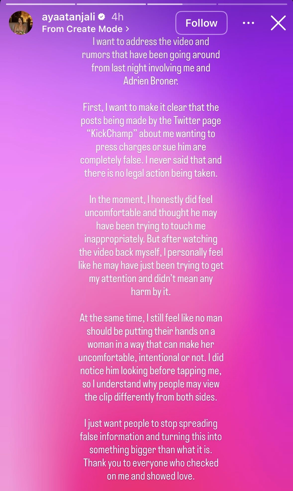 Aya Tanjali's Instagram Story