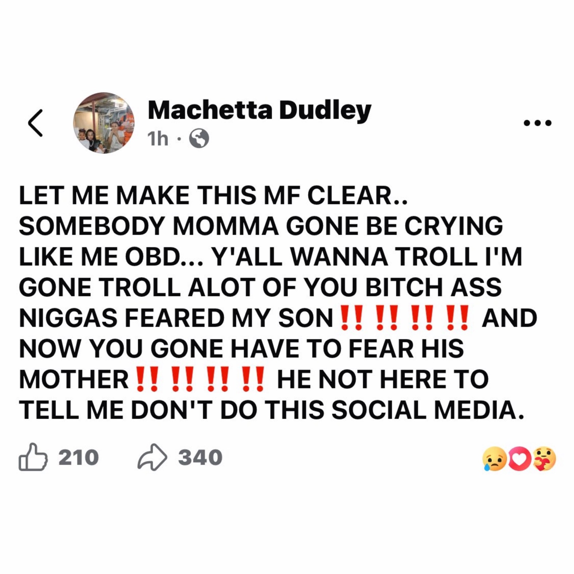 Machetta Dudley's Facebook Post